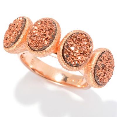 132-683 - Michelle Albala 8 x 6mm Rose Drusy Four-Stone Band Ring 