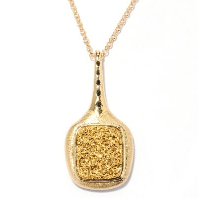 132-687 - Michelle Albala 14 x 12mm Golden Drusy & Black Spinel Pendant w/ Chain