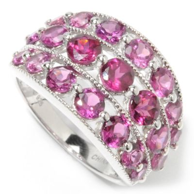 132-718 - Gem Insider Sterling Silver Round Cut Gemstone Three-Row Ring