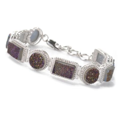 132-719 - Gem Insider Sterling Silver 7.5" Rectangular & Round Drusy Link Bracelet