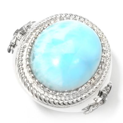 132-720 - Gem Insider Sterling Silver 18 x 15mm Oval Larimar & Spinel Beaded Halo Ring