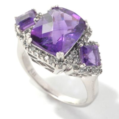 132-731 - Gem Insider Sterling Silver 4.48ctw African Amethyst & White Topaz 3-Stone Ring