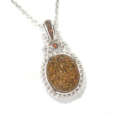 132-733 - Gem Insider Sterling Silver 12 x 10mm Mocha Drusy & Brown Zircon Pendant