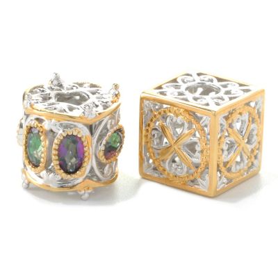 132-743 - Gems en Vogue II Set of Two Oval Mystic Topaz & Two-tone Cube Slide-on Charms