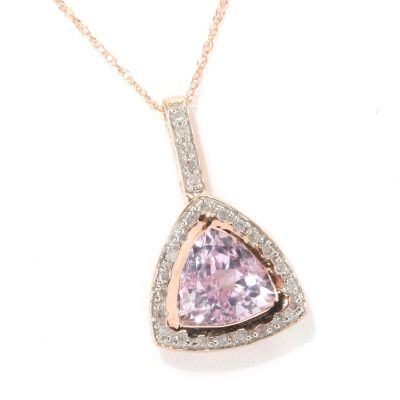 132-803 - Gem Treasures 14K Rose Gold 1.93ctw Trillion Kunzite & Diamond Pendant w/ Chain