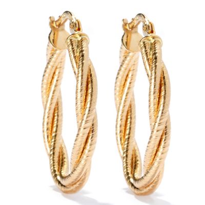132-848 - Viale18K&reg; Italian Gold 1" Textured & Twist Design Oval Hoop Earrings