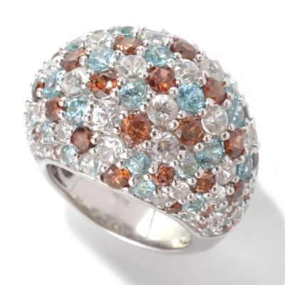 132-858 - Gem Insider Sterling Silver 11.30ctw Brown, Blue & White Zircon Dome Ring