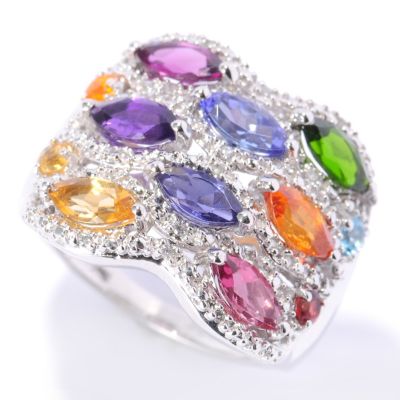 132-894 - NYC II 2.71ctw Marquise Shaped Exotic Multi Gemstone Wide Band Ring