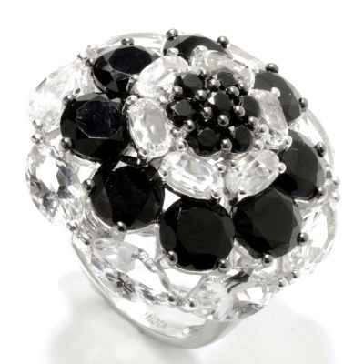 132-896 - NYC II 11.99ctw Black Spinel & White Topaz Flower Dome Ring