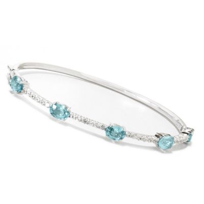 132-913 - Gem Treasures Sterling Silver 2.77ctw Blue & White Zircon Bangle Bracelet