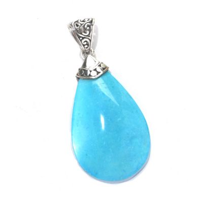 132-964 - Artisan Silver by Samuel B. 35.5 x 24mm Pear Shaped Turquoise Textured Pendant