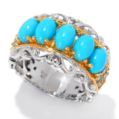 132-971 - Gems en Vogue II Five-Stone Sleeping Beauty Turquoise & Swiss Blue Topaz Scrollwork Ring