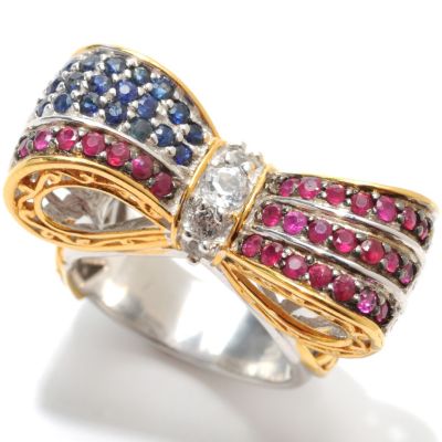 132-982 - Gems en Vogue II 2.40ctw Ruby, Sapphire & White Topaz Bow Ring