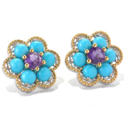 132-989 - Gems en Vogue II Sleeping Beauty Turquoise & Gem Flower Button Earrings