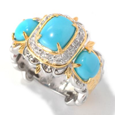 132-990 - Gems en Vogue II Sleeping Beauty Turquoise & Sapphire Three-Stone Ring