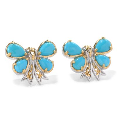 132-991 - Gems en Vogue II Pear Shaped Sleeping Beauty Turquoise Bow Button Earrings