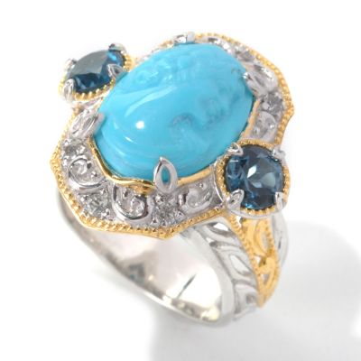132-993 - Gems en Vogue II Hand-Carved Sleeping Beauty Turquoise Portrait Cameo & Gem Ring