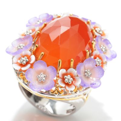 133-007 - Gems en Vogue II 22 x 14mm Oval Carnelian & Multi Gemstone Flower Ring