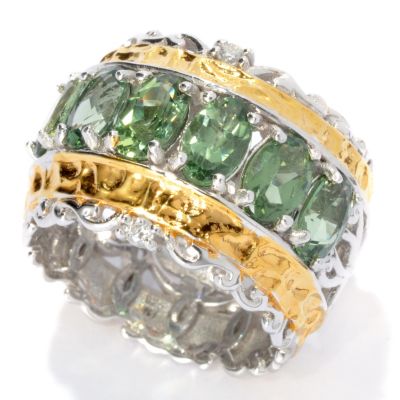 133-008 - Gems en Vogue II 2.96ctw Six-Stone Green Apatite "Matellatio" Wide Band Ring