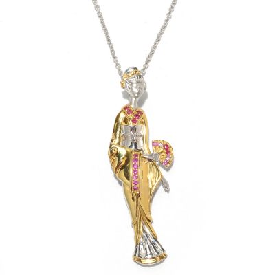 133-010 - Gems en Vogue II Pink Sapphire & Ruby Sculpted Geisha Enhancer w/ 18" Chain 