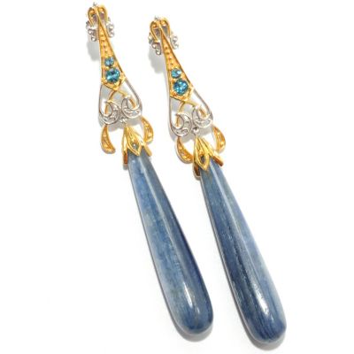 133-030 - Gems en Vogue II 2.75" Kyanite & London Blue Topaz Elongated Drop Earrings