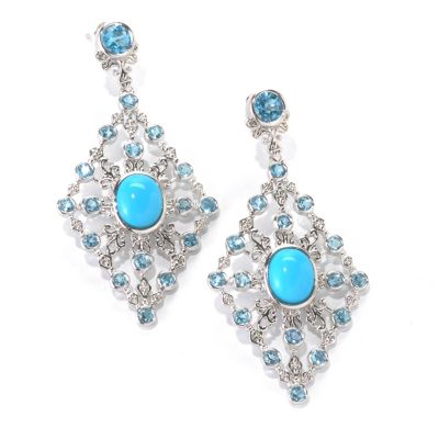 133-045 - Gem Insider Sterling Silver 2.5" Sleeping Beauty Turquoise & Topaz Earrings