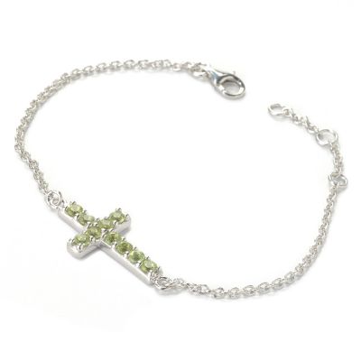 133-047 - Gem Insider Sterling Silver 8" 1.40ctw Gemstone Sideways Cross Bracelet
