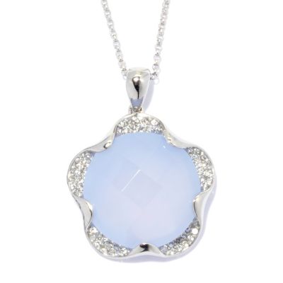 133-049 - Gem Insider Sterling Silver 22mm Chalcedony & White Topaz Flower Pendant w/ Chain
