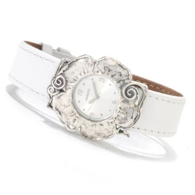 133-067 -  Passage to Israel Women's 8.5" Stainless Steel Leather Strap Flower Watch 