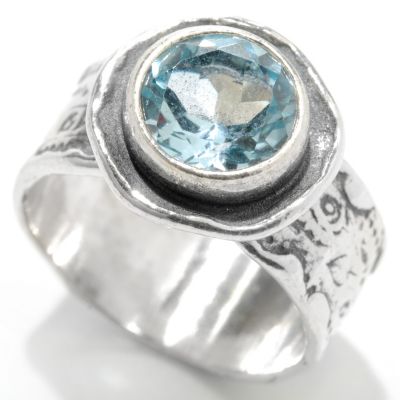 133-069 - Passage to Israel Sterling Silver 8mm Round Gemstone Textured Ring