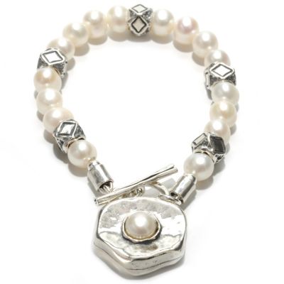 133-079 - Passage to Israel Sterling Silver 7.5-8mm Freshwater Cultured Pearl Toggle Bracelet