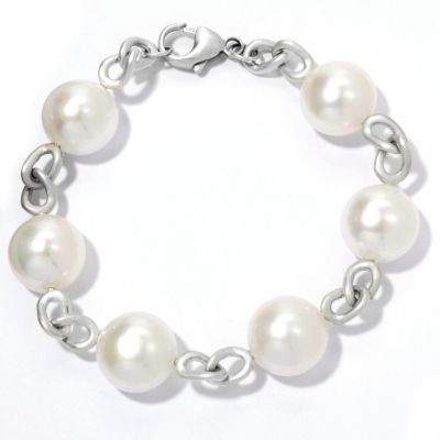 133-116 - Sterling Silver 7.75" 14-15mm White Freshwater Button Cultured Pearl Bracelet