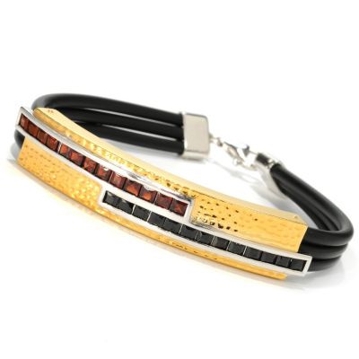 133-117 - Men's en Vogue II 4.16ctw Spinel & Garnet Double Row Rubber Cord Bracelet