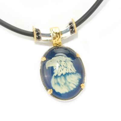 133-127 - Men's en Vogue II 30 x 24mm Carved Amber Eagle Intaglio & Spinel Pendant w/ Cord
