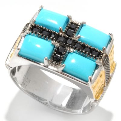 133-130 - Men's en Vogue II 7 x 5mm Sleeping Beauty Turquoise & Spinel Geometric Flat Top Ring