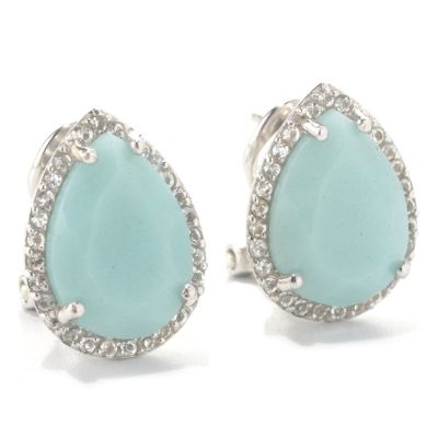 133-171 - Gem Insider Sterling Silver 14 x 10mm Teardrop Amazonite & White Topaz Earrings