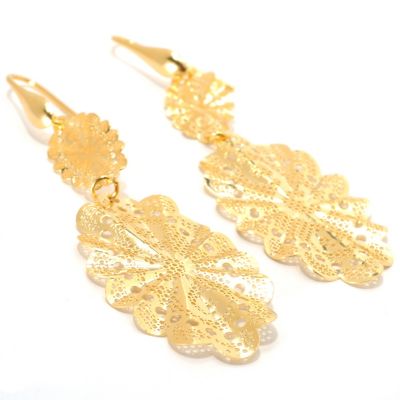 133-201 - Portofino Gold Embraced&trade; 3" Polished Open Work Lace Drop Earrings