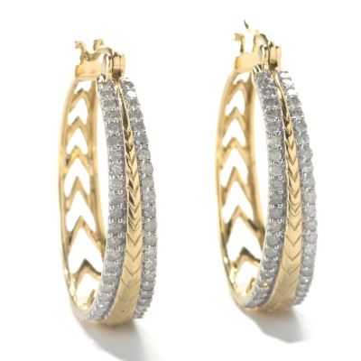 133-312 - 14K Gold 1" 0.98ctw Diamond Chevron Row Hoop Earrings