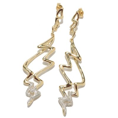 133-315 - 14K Gold 2.5" 0.35ctw Diamond Abstract Zigzag Dangle Earrings