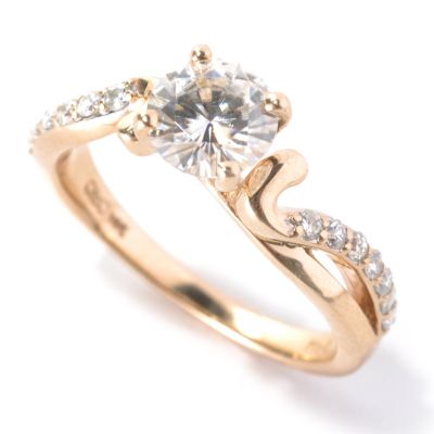 133-414 - Estrella Moissanite 14k Gold 1.21 DEW Round Wave Band Solitaire Ring 