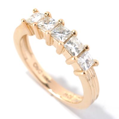 133-417 - Estrella Moissanite 14k Gold Square Five-Stone Textured Band Ring