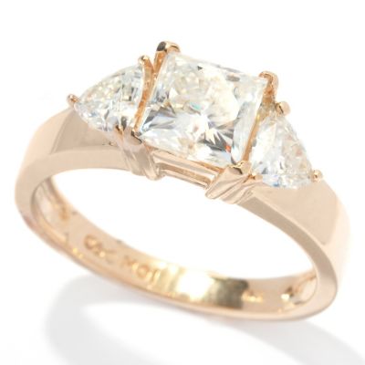 133-418 - Estrella Moissanite 14k Gold 1.90 DEW Square & Trillion Three-Stone Ring
