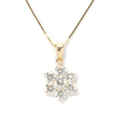 133-420 - Estrella Moissanite 14k White Gold Cluster Flower Pendant w/ Chain