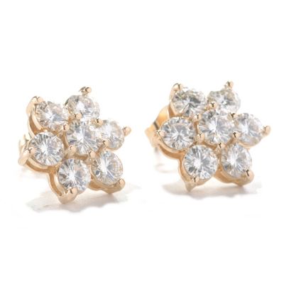 133-423 - Estrella Moissanite 14k Gold 1.88 DEW Cluster Flower Stud Earrings