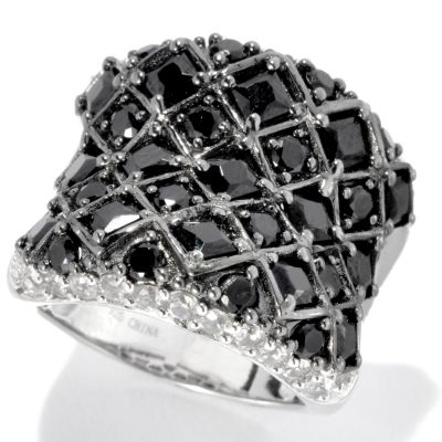 133-521 - NYC II Princess & Round Black Spinel & White Zircon Wide Ring