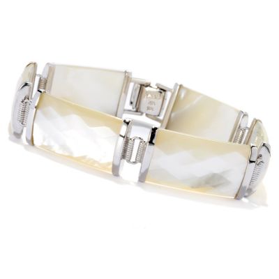 133-601 - Sterling Silver 7.75" Faceted 25 x 14mm White Mother-of-Pearl Bracelet