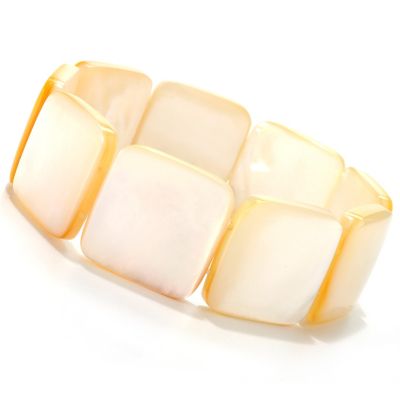 133-605 - 7" 22mm Rounded Square Mother-of-Pearl Stretch Bracelet