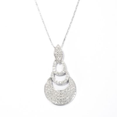 133-678 - Beverly Hills Elegance 14K White Gold 1.00ctw Diamond Drop Pendant w/ 18” Chain