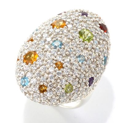 133-706 - Sonia Bitton Platinum Embraced&trade; Genuine Gemstone & Simulated Diamond Oval Dome Ring 