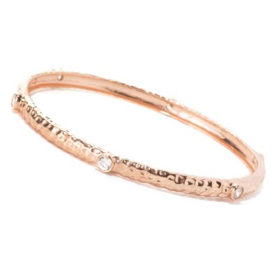 133-770 - Sonia Bitton 1.50 DEW Bezel Set Simulated Diamond Hammered Station Bangle Bracelet 